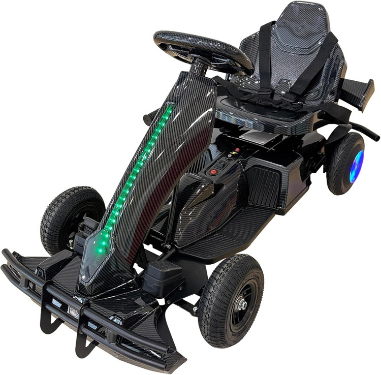 کارتینگ برقی 36 ولت کودکان | طراحی مسابقهای حرفهای با سیستم نورپردازی LED رنگ مشکی کربن