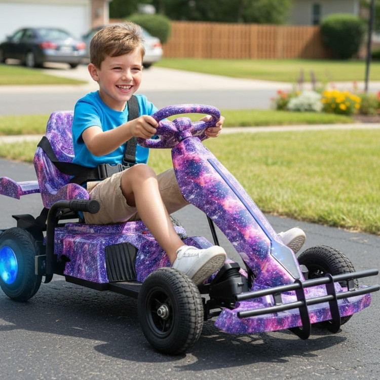 کارتینگ برقی 36 ولت کودکان | طراحی مسابقهای حرفهای با سیستم نورپردازی LED رنگ بنفش کهکشانی