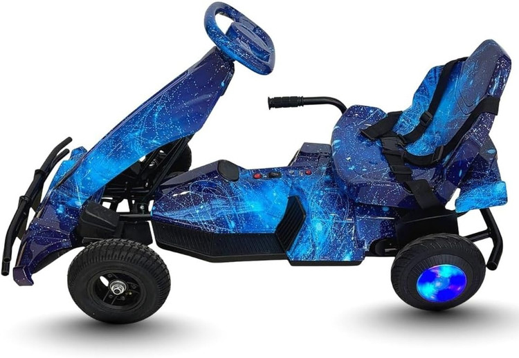 کارتینگ برقی 36 ولت کودکان | طراحی مسابقهای حرفهای با سیستم نورپردازی LED رنگ آبی کهکشانی