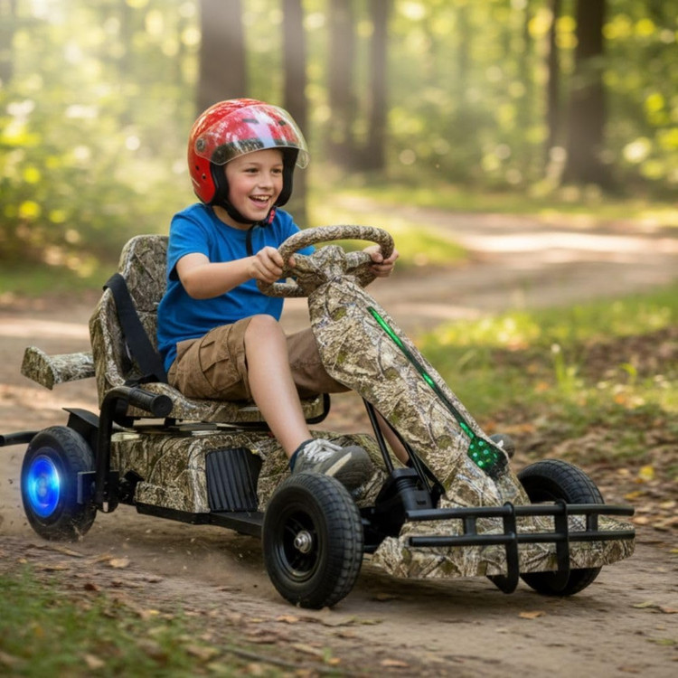 کارتینگ برقی 36 ولت کودکان | طراحی مسابقهای حرفهای با سیستم نورپردازی LED رنگ قهوه ای جنگلی